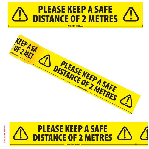 PLEASE KEEP A SAFE DISTANCE OF 2 METRES - Floor Marking Tape (4" / 96mm x 33m)