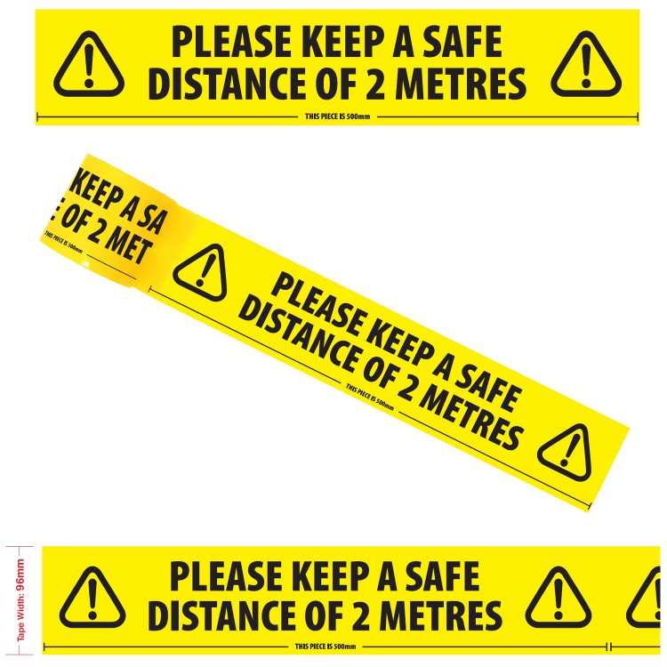 Keep 2 Metres Distance Warning Strip Floor Marking Social Distancing Yellow 