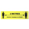 2 Metres Protect Yourself and Others (Yellow) - Premium Social Distancing Floor Marking Signs/Stickers (14" x 4" / 350mm x 100mm)