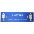 2 Metres Protect Yourself and Others (Blue) - Premium Social Distancing Floor Marking Signs/Stickers (14" x 4" / 350mm x 100mm)
