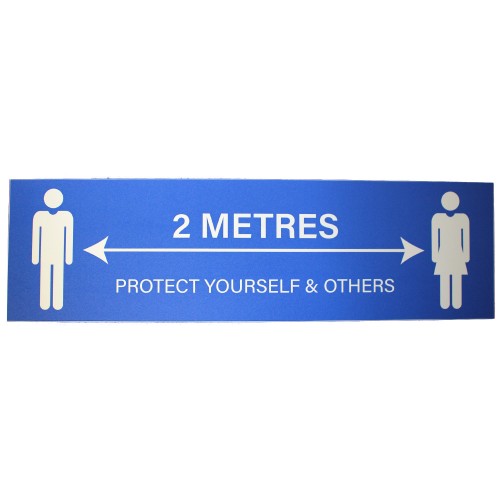 2 Metres Protect Yourself and Others (Blue) - Premium Social Distancing Floor Marking Signs/Stickers (14" x 4" / 350mm x 100mm)