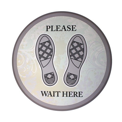 Please Wait Here - Premium Social Distancing Floor Marking Signs/Stickers (12" / 300mm)