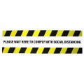 Please Wait Here To Comply With Social Distancing - Premium Social Distancing Floor Marking Signs/Stickers (14" x 4" / 350mm x 100mm)
