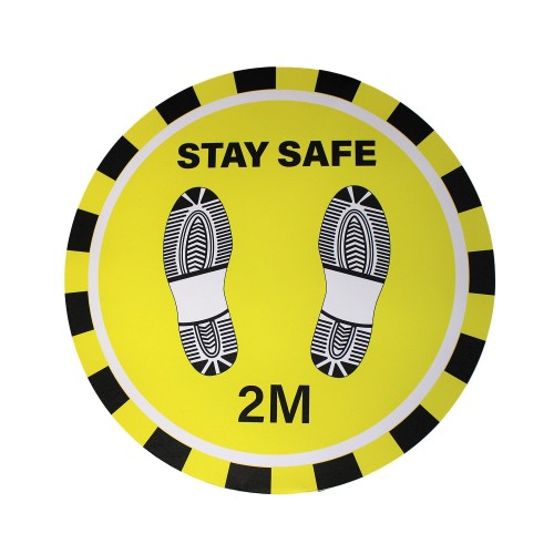 Stay Safe 2M - Premium Social Distancing Floor Marking Signs/Stickers (12" / 300mm)