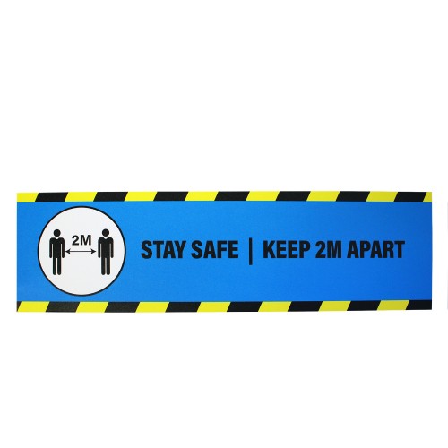 Stay Safe Keep 2M Apart (Blue) - Premium Social Distancing Floor Marking Signs/Stickers (14" x 4" / 350mm x 100mm)