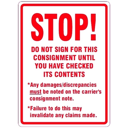 STOP, DO NOT SIGN UNLESS... - Parcel Labels