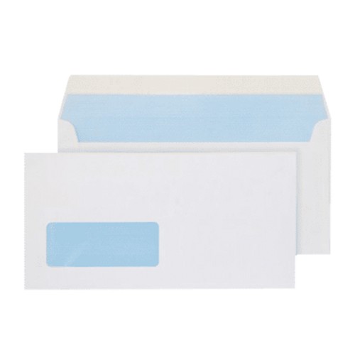 110x220mm DL 4 1/4 x 8 5/8" White 90gsm Self Seal Window Envelopes - Qty 1000