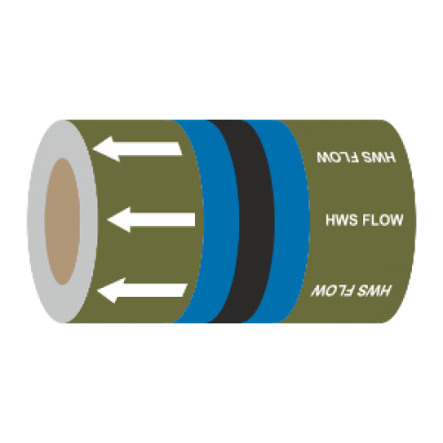 Hot Water Flow (Arrows) - 275mm Banded Pipe Identification (ID) Tape