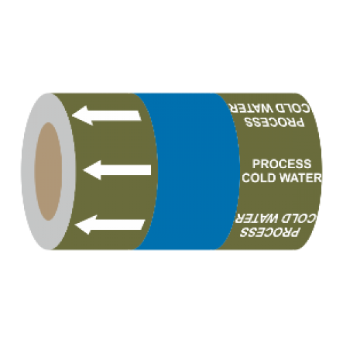 Process Cold Water (Arrows) - 275mm Banded Pipe Identification (ID) Tape