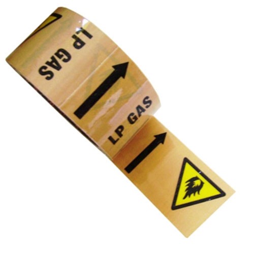 LP GAS With Arrows and Warning Triangle - Colour Printed Pipe Identification (ID) Tape