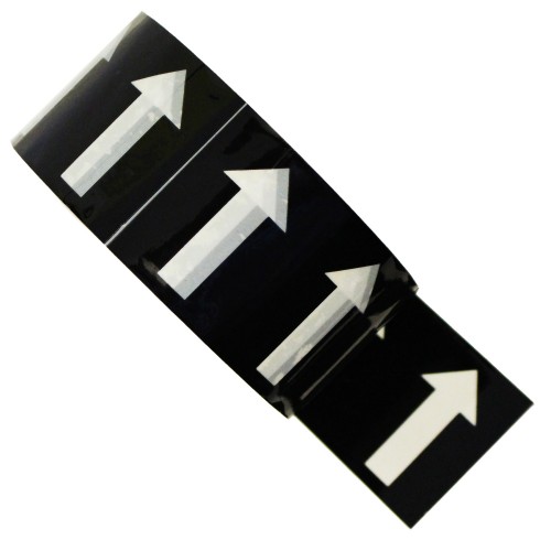 Arrows Across the Tape (48mm White on Black) - Colour Printed Pipe Identification (ID) Tape