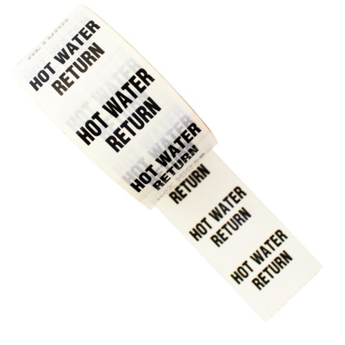 HOT WATER RETURN - White Printed Pipe Identification (ID) Tape