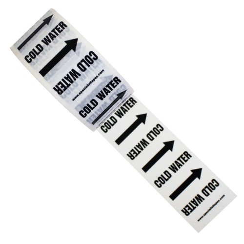 COLD WATER (Arrow) - White Printed Pipe Identification (ID) Tape