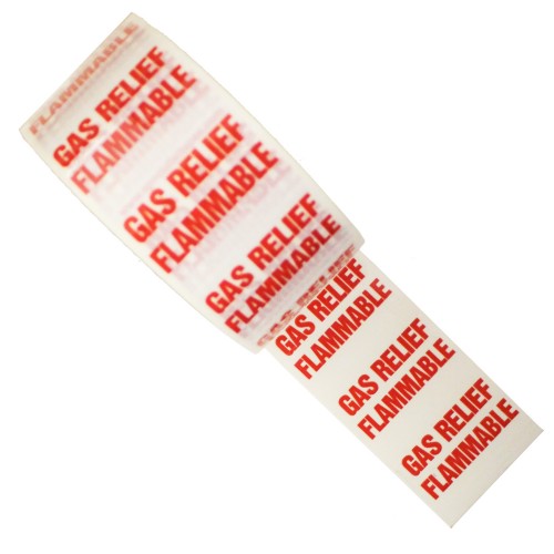GAS RELIEF FLAMMABLE - White Printed Pipe Identification (ID) Tape