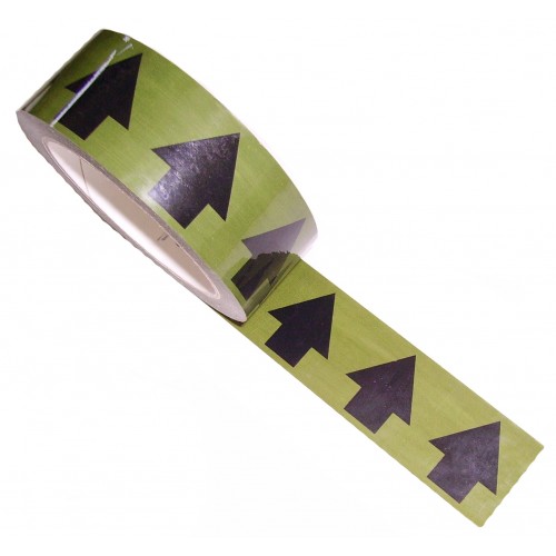 Arrows Across the Tape (38mm Black on Green) - Colour Printed Pipe Identification (ID) Tape