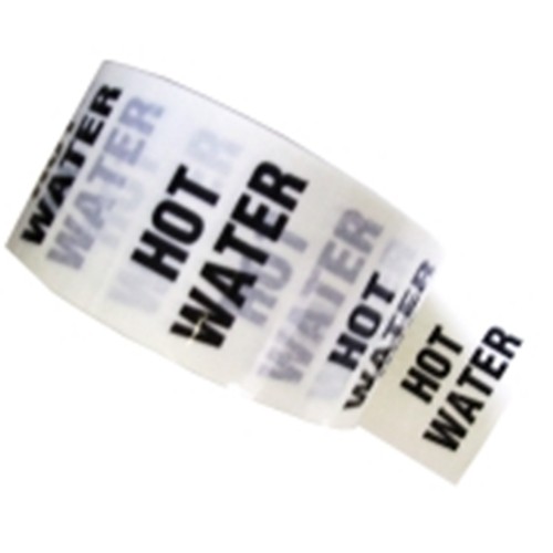 HOT WATER - White Printed Pipe Identification (ID) Tape
