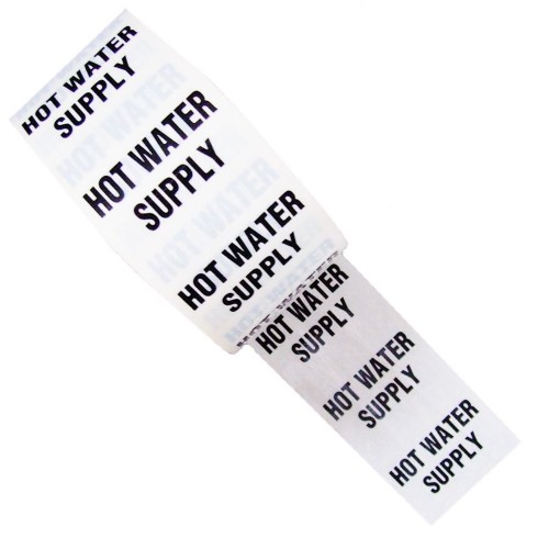 HOT WATER SUPPLY - White Printed Pipe Identification (ID) Tape